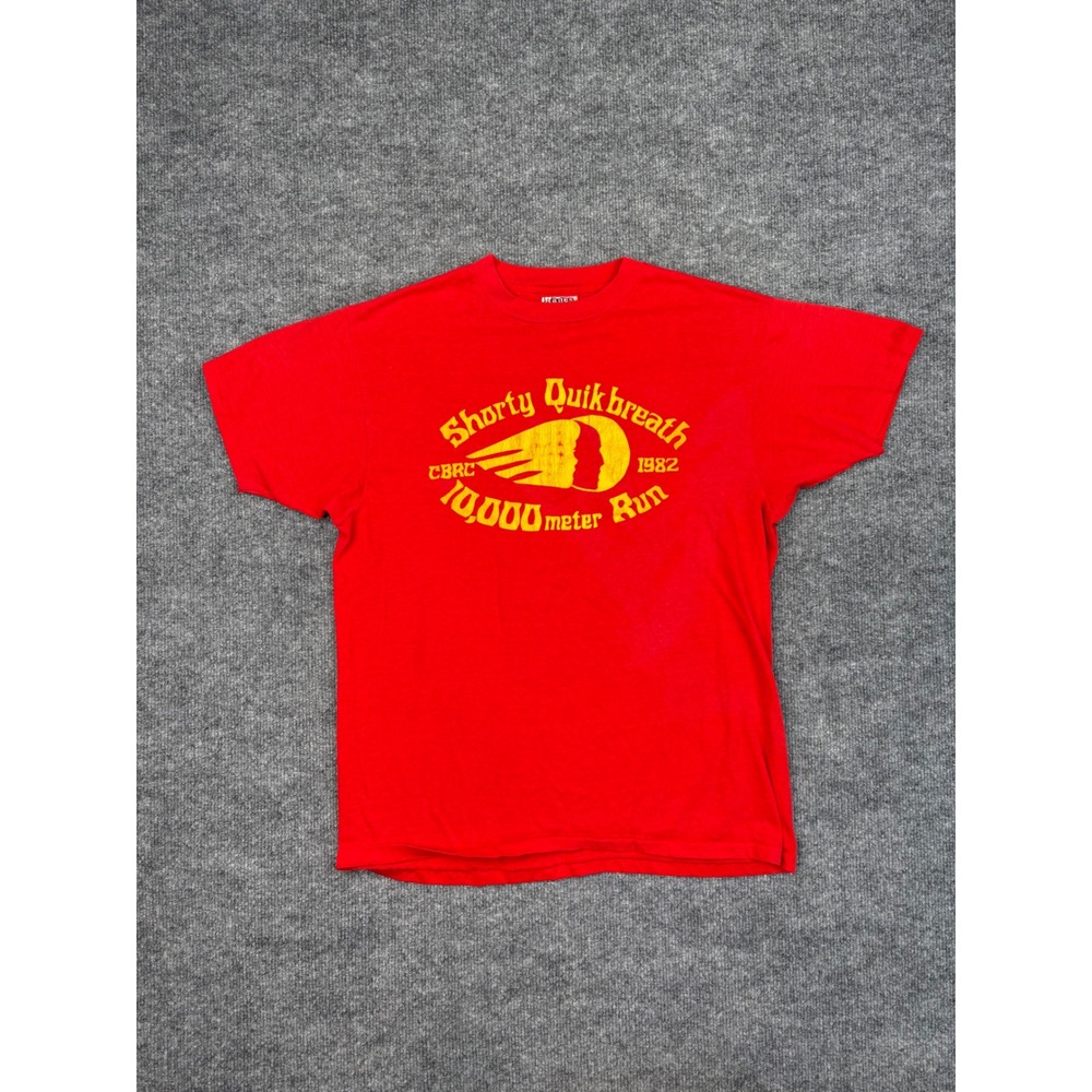 Vintage 1982 Hanes Shorty Quikbreath 10000 Meter Run T-Shirt Red L Single Stitch